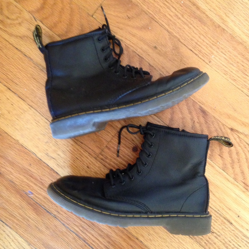 Kids black Dr Martens lace up combat boots